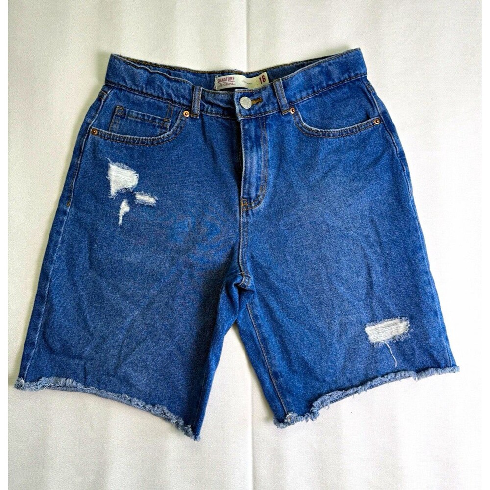 Signature by Levi Strauss & Co Girls 16 Loose Fit Blue Distressed Denim Shorts